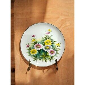 Vtg Hand Painted Floral Daisy Hanging Plate Relco Japan Cottage Core 10.25”